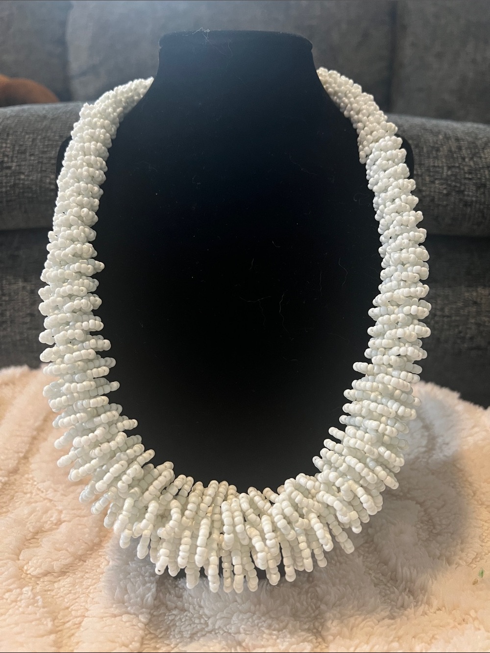 Handcrafted White Beaded Statement Necklace - Elegant Women's Jewelry